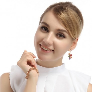Colorful crystal European and American earrings inlaid with zircon, ethnic style earrings, copper inlaid 3A zircon female earrings
