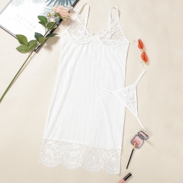 New European and American sling women's sexy pajamas nightdress lace waist skirt