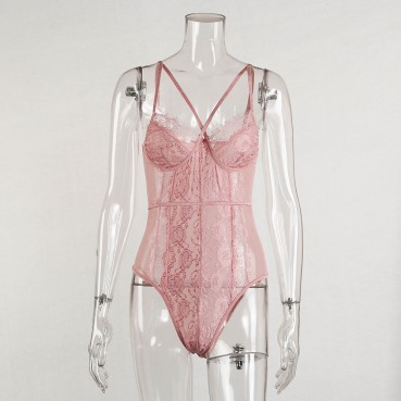 Hot spring and summer new women's sexy lace lace stitching sexy one-piece suit