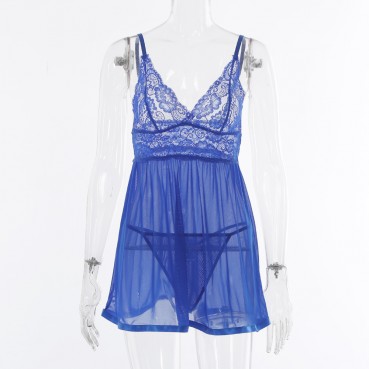 New European and American women's sexy nightdress with perspective straps