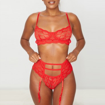2021 new European and American women's fake 3-piece lace sexy suit 14585