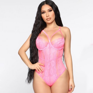 Hot spring and summer new women's sexy lace lace stitching sexy one-piece suit