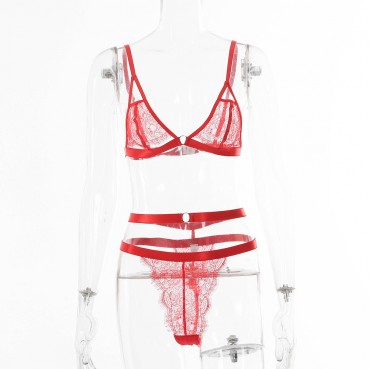 Explosive European and beautiful women's lace sling sexy three-point underwear set