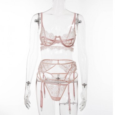European and American hot-selling women's comfortable soft lace eyelashes three-piece underwear