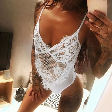 European and American sexy base underwear lace lace hollow mesh stitching women's bodysuit
