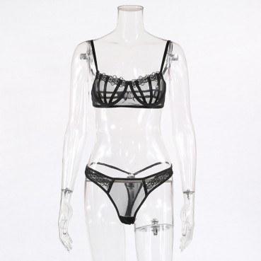 New European hot-selling sexy women's lace stitching sexy chest and hip set underwear