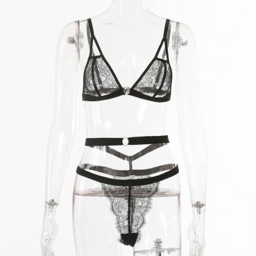 Explosive European and beautiful women's lace sling sexy three-point underwear set