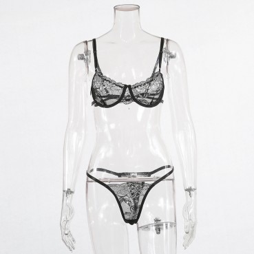 Women's two-tone sexy lace flower sexy lingerie