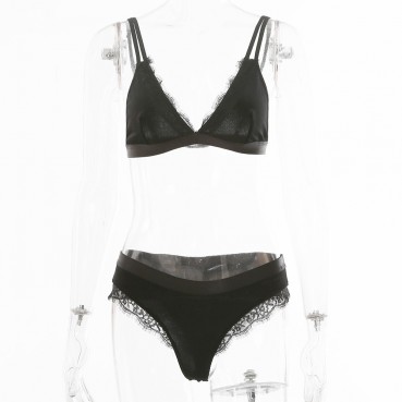 Women's new gold velvet stitching lace casual sexy underwear suit split suit