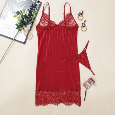 New European and American sling women's sexy pajamas nightdress lace waist skirt