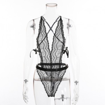 Women's lace hollow lace lace cross sexy one-piece suit women spot