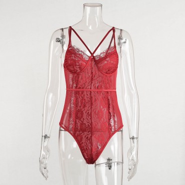 Hot spring and summer new women's sexy lace lace stitching sexy one-piece suit