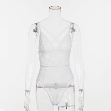 New women's flower embroidery lace stitching cross V-neck sexy one-piece