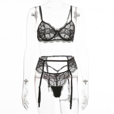 2021 new European and American women's fake 3-piece lace sexy suit 14585