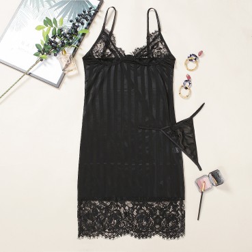 New European and American sling women's sexy pajamas nightdress lace waist skirt