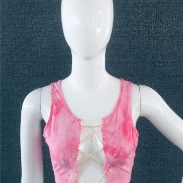 Explosive European and American sexy chain sleeveless solid color top in stock