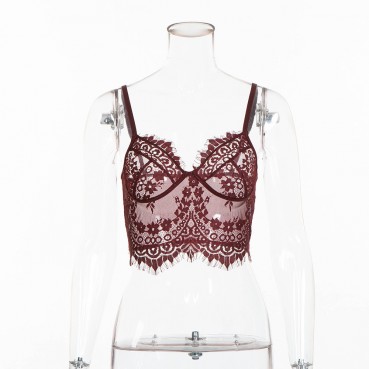 European and American spring and autumn women's lace sexy vest and eyelash sling sexy hollow top