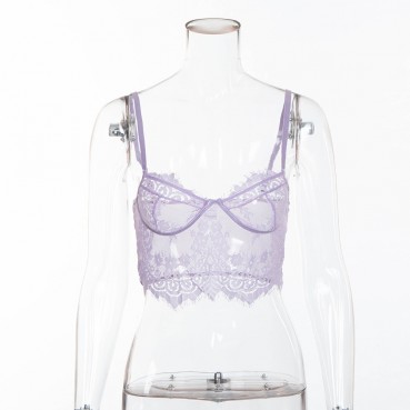 European and American spring and autumn women's lace sexy vest and eyelash sling sexy hollow top