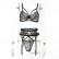 Sexy lace perspective with steel ring women's lace flower three-piece suit