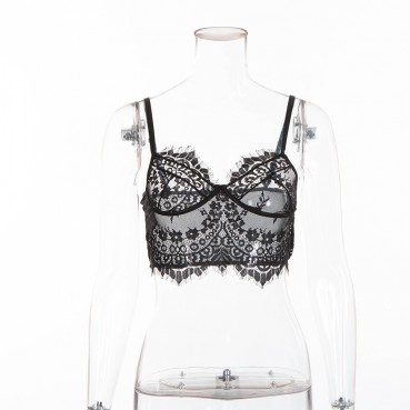 European and American spring and autumn women's lace sexy vest and eyelash sling sexy hollow top