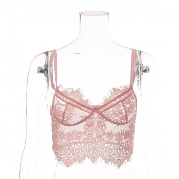 European and American spring and autumn women's lace sexy vest and eyelash sling sexy hollow top