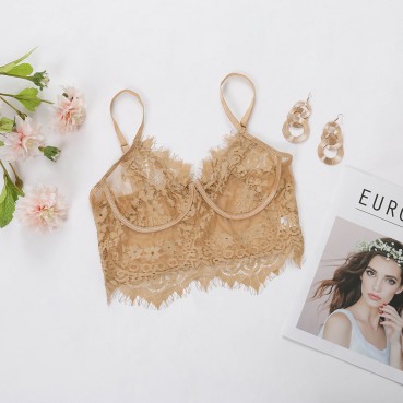 European and American spring and autumn women's lace sexy vest and eyelash sling sexy hollow top