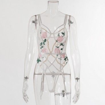 European and American women's lace sexy see-through embroidery sexy one-piece