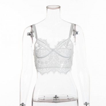 European and American spring and autumn women's lace sexy vest and eyelash sling sexy hollow top