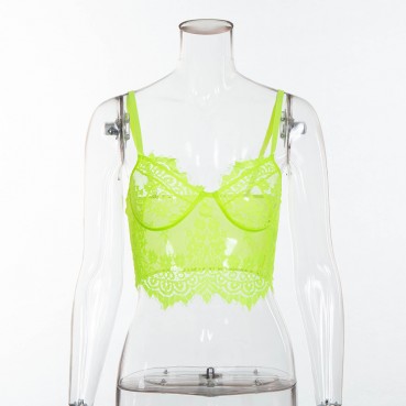 European and American spring and autumn women's lace sexy vest and eyelash sling sexy hollow top