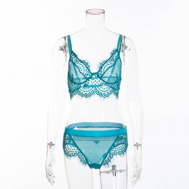Hot selling sexy women's lace lace eyelashes love mesh panties set