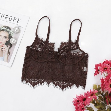 European and American spring and autumn women's lace sexy vest and eyelash sling sexy hollow top