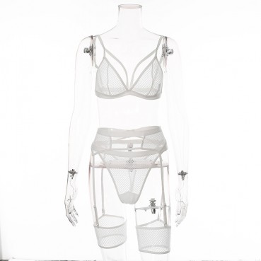 European and American hot-selling women's comfortable and soft lace perspective female sexy three-piece suit