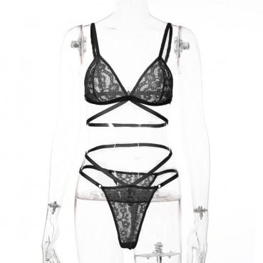 Three-point lace sexy and playful high-end women's lingerie set