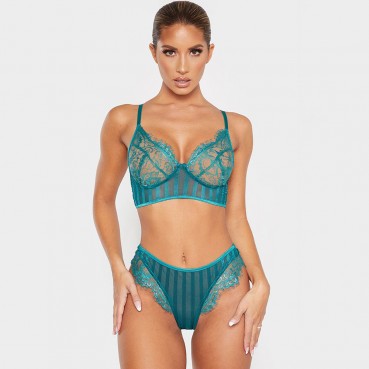 Fashion women's European and American sex appeal lace eyelashes see-through lingerie set