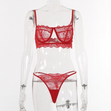 Hot sale lace eyelash lace women's sexy lingerie set