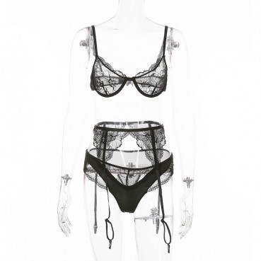 European and American hot-selling hot style with steel ring lace sexy wrapped chest sexy three-piece suit in stock 13024