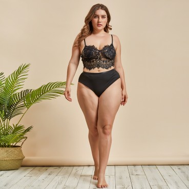 European and American women's plus size sexy lace lingerie top
