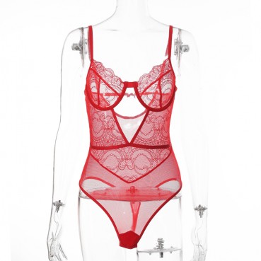 New women's lace hollow see-through women's one-piece suit