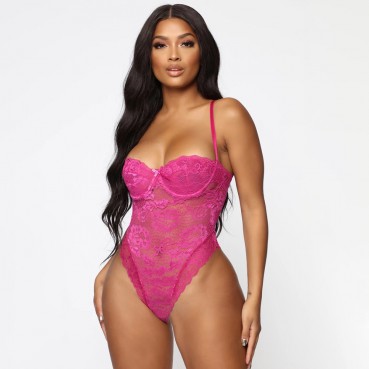 Autumn new women's sexy hollow lace chain link flowers with steel ring sexy one-piece 11018