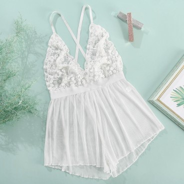 Women's European and American sex appealing suspender jumpsuit pajamas
