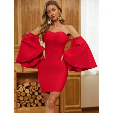 Women's new autumn and winter bandage dress sexy horn long sleeve evening dress
