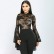 Bandage pants suit women's long-sleeved flared sleeve lace see-through jumpsuit jumpsuit