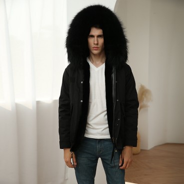 Winter New European and American Men's Fur Parker Cotton Jacket Large Fur Collar Thicken Windproof Large Size Fat Jacket Men