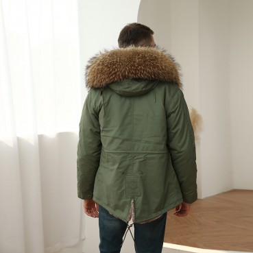 Winter New European and American Men's Fur Parker Cotton Jacket Large Fur Collar Thicken Windproof Large Size Fat Jacket Men