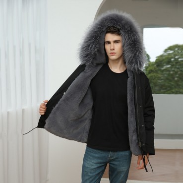 Winter New European and American Men's Fur Parker Cotton Jacket Large Fur Collar Thicken Windproof Large Size Fat Jacket Men