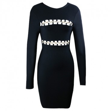 European and American women's 2021 new spring hollow dress long sleeve bandage dress short skirt