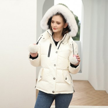 Parker down jacket women's new hooded fox fur collar European and American lightweight casual thickened winter jacket