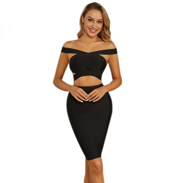High-end women's evening party bandage suit Fashion strapless nightclub sexy two-piece hip skirt with backpack