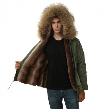 Winter New European and American Men's Fur Parker Cotton Jacket Large Fur Collar Thicken Windproof Large Size Fat Jacket Men