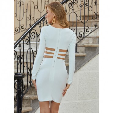 2021 autumn and winter women's sexy cut air quality slim-fit square neck long-sleeved bandage bag hip dress